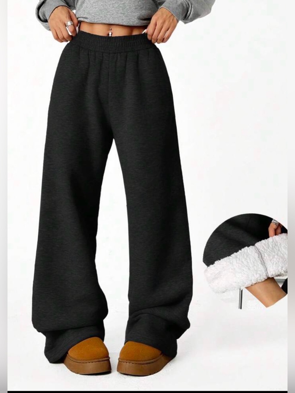 Black Wide-Leg Sweatpants - Sheep-Like Inside